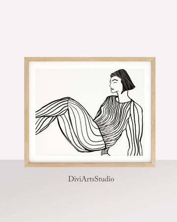 Feminist Line Art Print, Black and White Minimalist Art Work